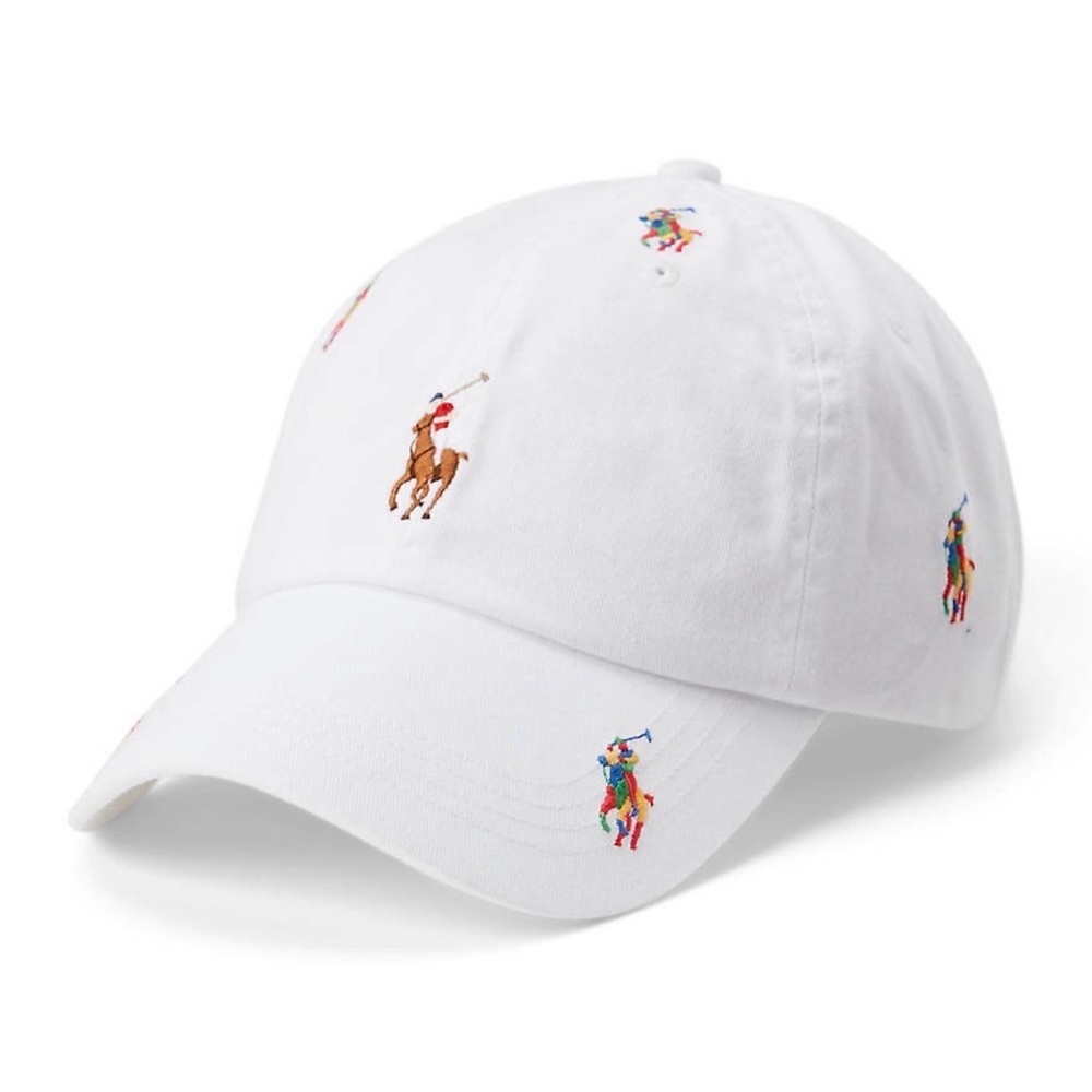 Polo by Ralph Lauren White Cap with Multicolor Embroidery